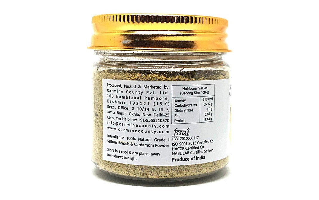 Carmine County Saffron Cardamom Powder    Glass Jar  40 grams